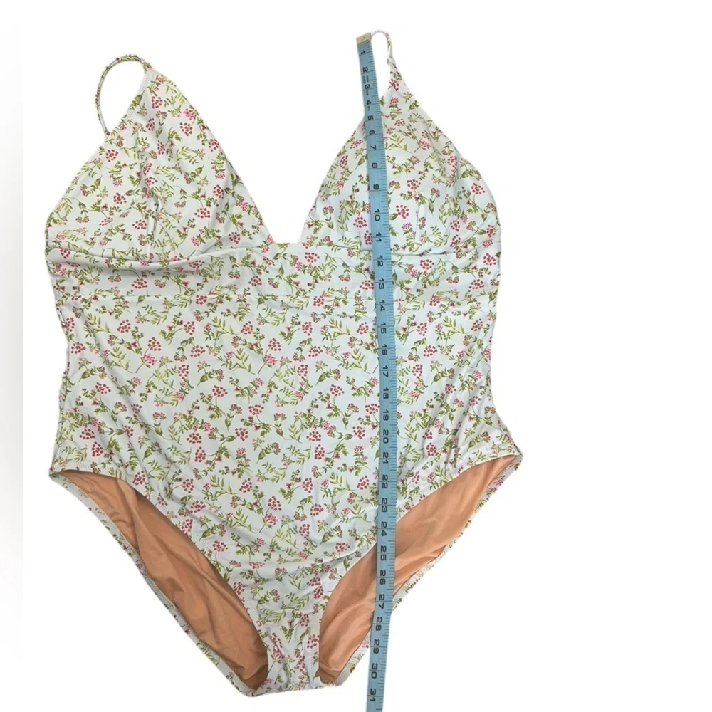 J. Crew Blue Cloud Meadow Floral Plunge One-Piece Swimsuit Womens Plus 24 NWT